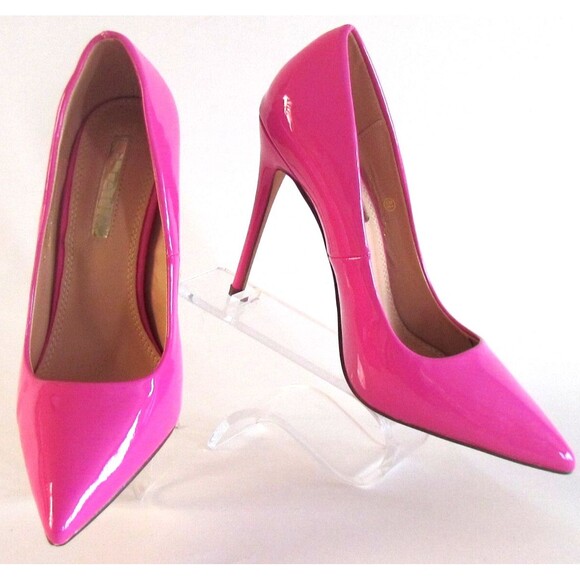 DESIGNER LILIANA PINK FAUX PATENT LEATHER POINTED TOE HIGH HEEL PUMPS 8.5 M - Picture 1 of 16